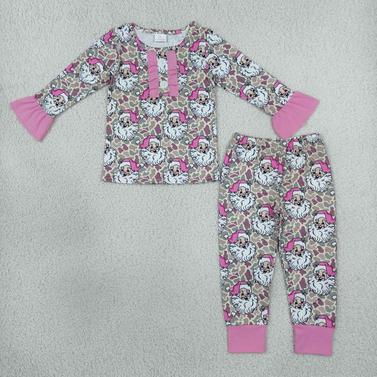 leopard with santa print girls pajamas