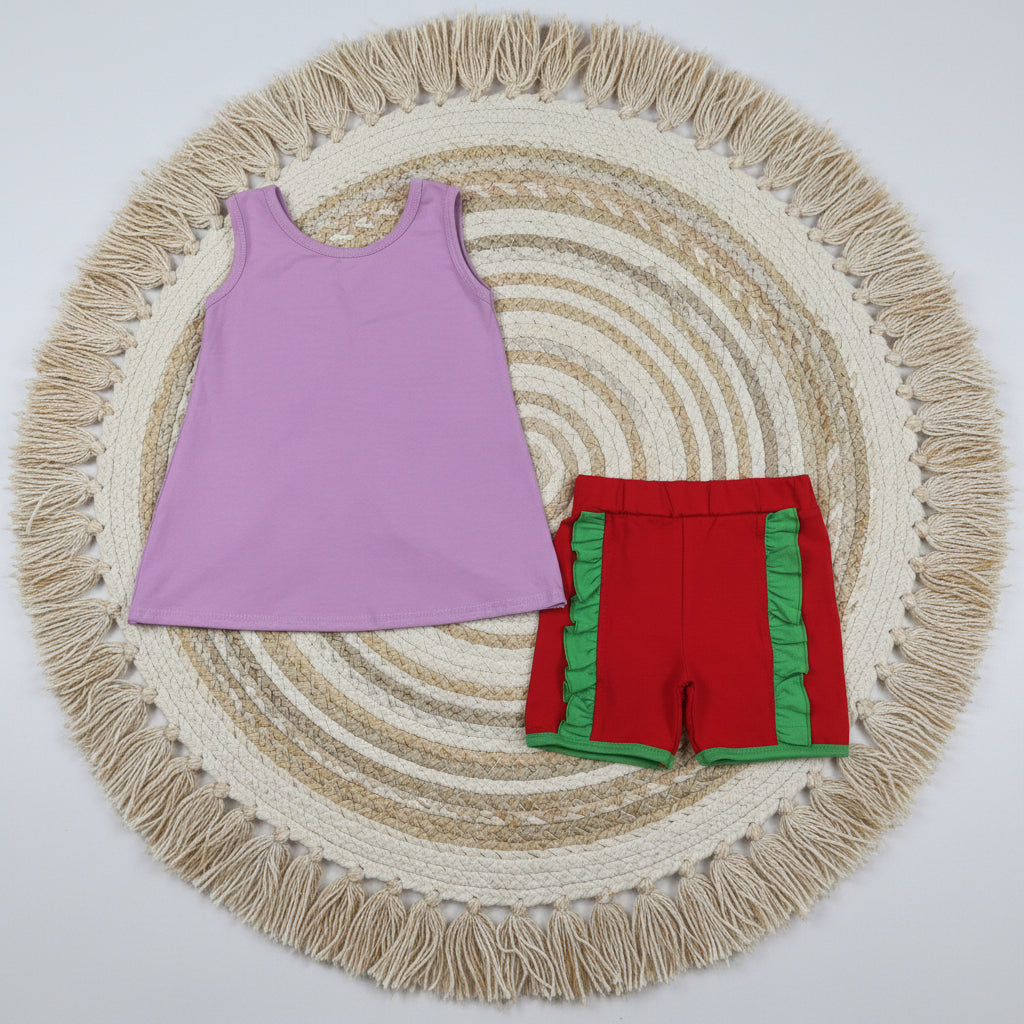 solid purple red backless shorts set summer toddler girl clothing