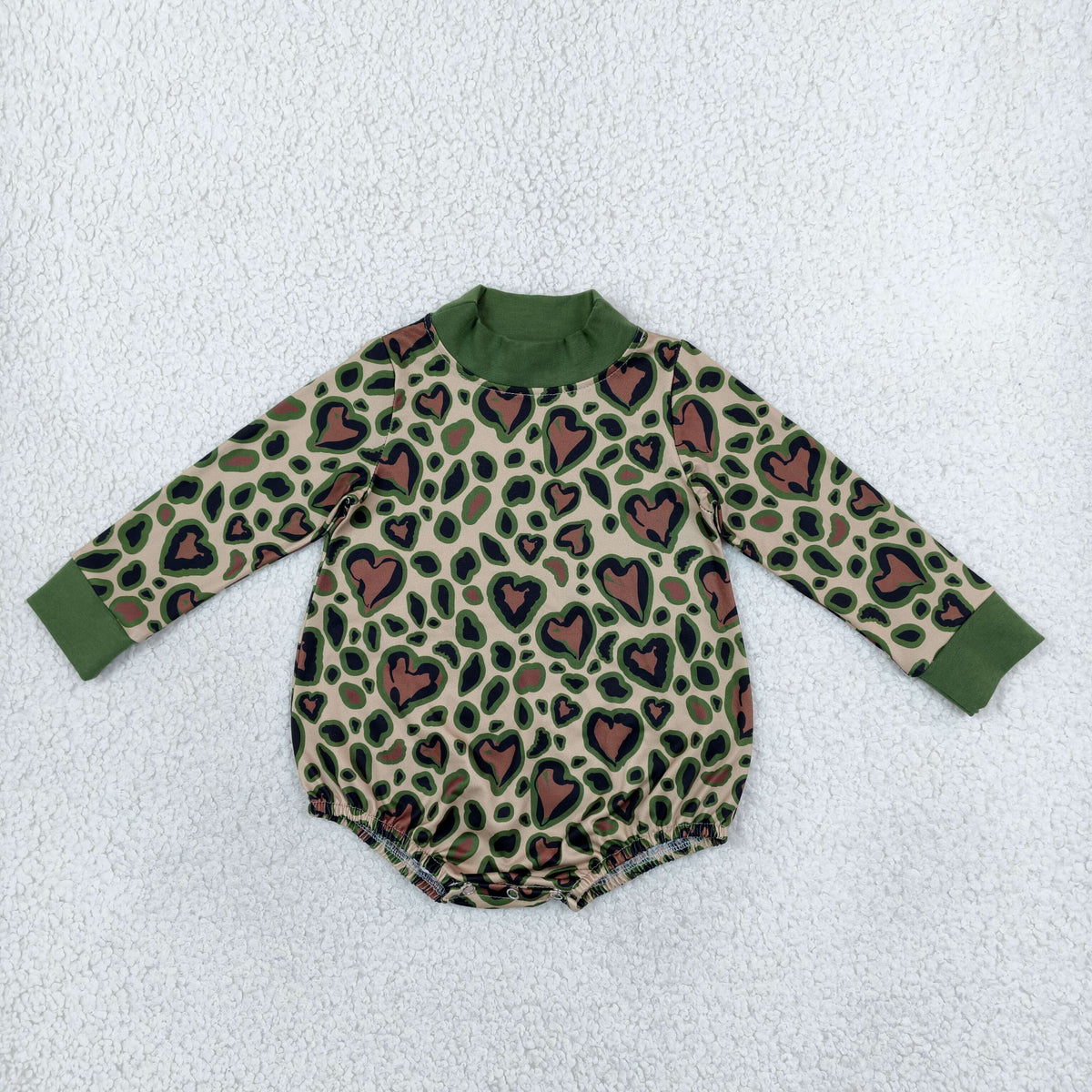 LR3333 long sleeve leopard heart mock neck romper baby clothes