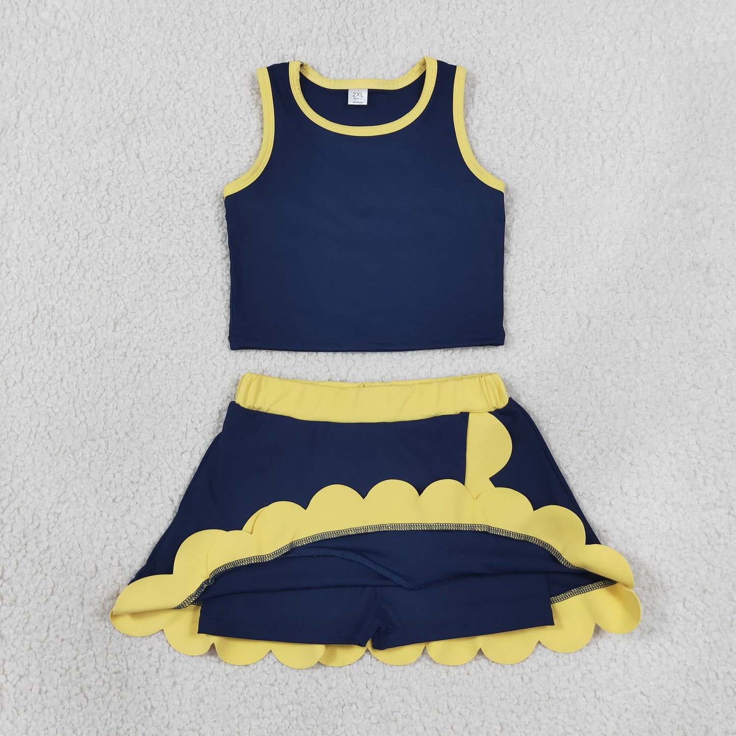 solid navy blue and yellow scallop athletic skort outfit girls clothes
