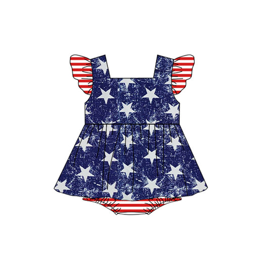 preorder SR1373 National Day star red and white striped navy blue flying sleeve vest jumpsuit
