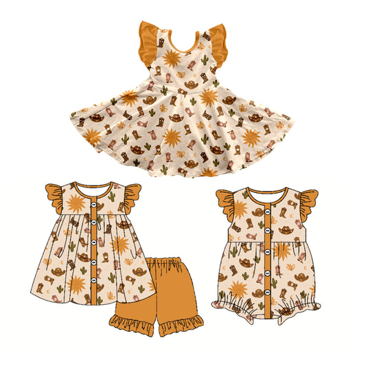 Custom baby girls western cow hat dress set rompers D 3.25