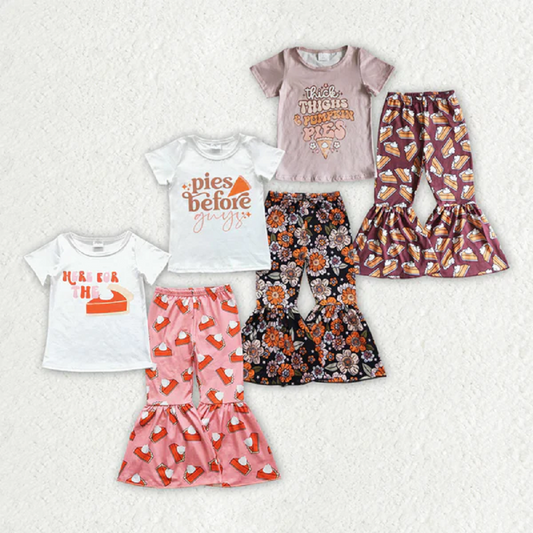 Match Baby Girls Pies Thanksgiving Shirt Bell Pants Outfits Sets D 6.16