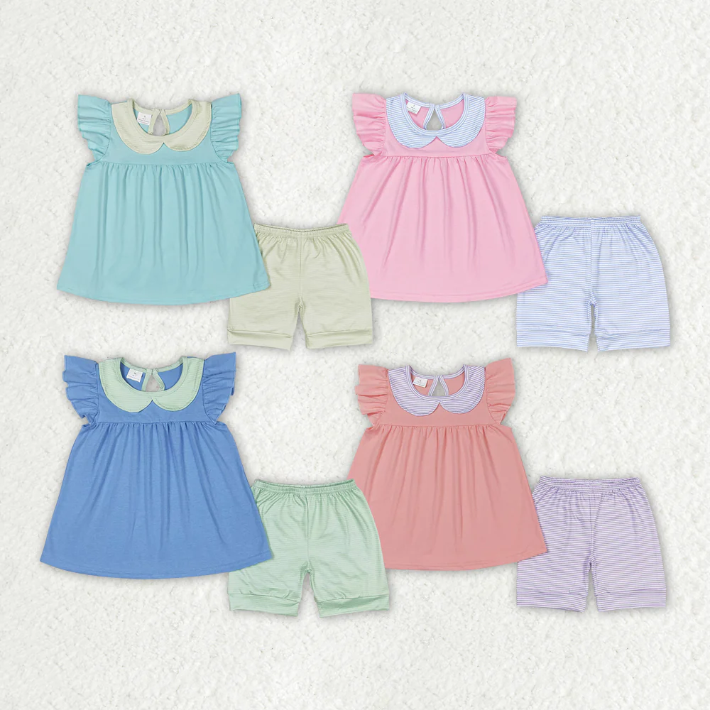 Match Baby Girls Sibling Sister Flutter Sleeve Ruffle Tunic Shorts Clothes Sets