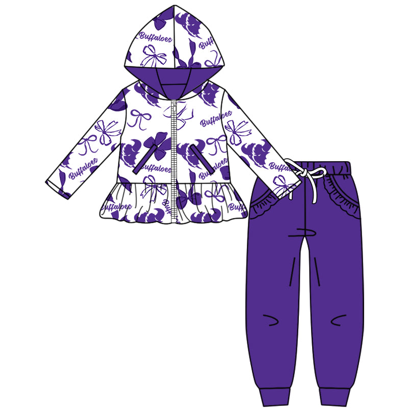 Custom  baby girls Cross Plains Buffaloes  set     MOQ3  D 8.9