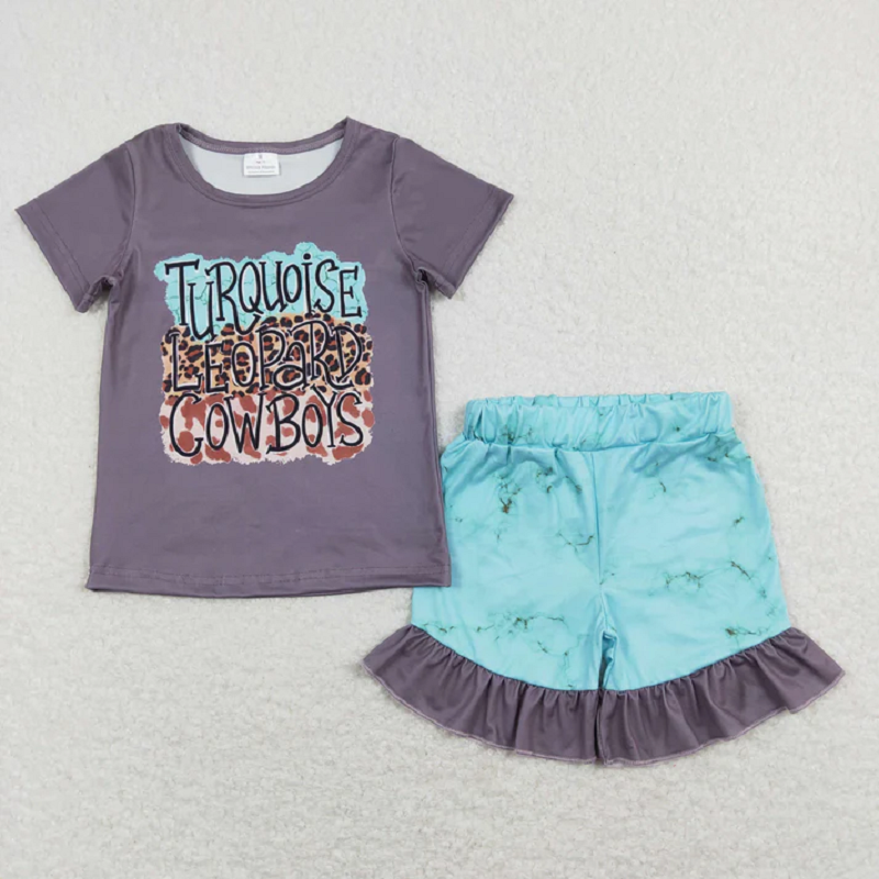 Match Baby Girls Western Horse Cowboy Shirts Ruffle Shorts Clothes Sets  D 5.26