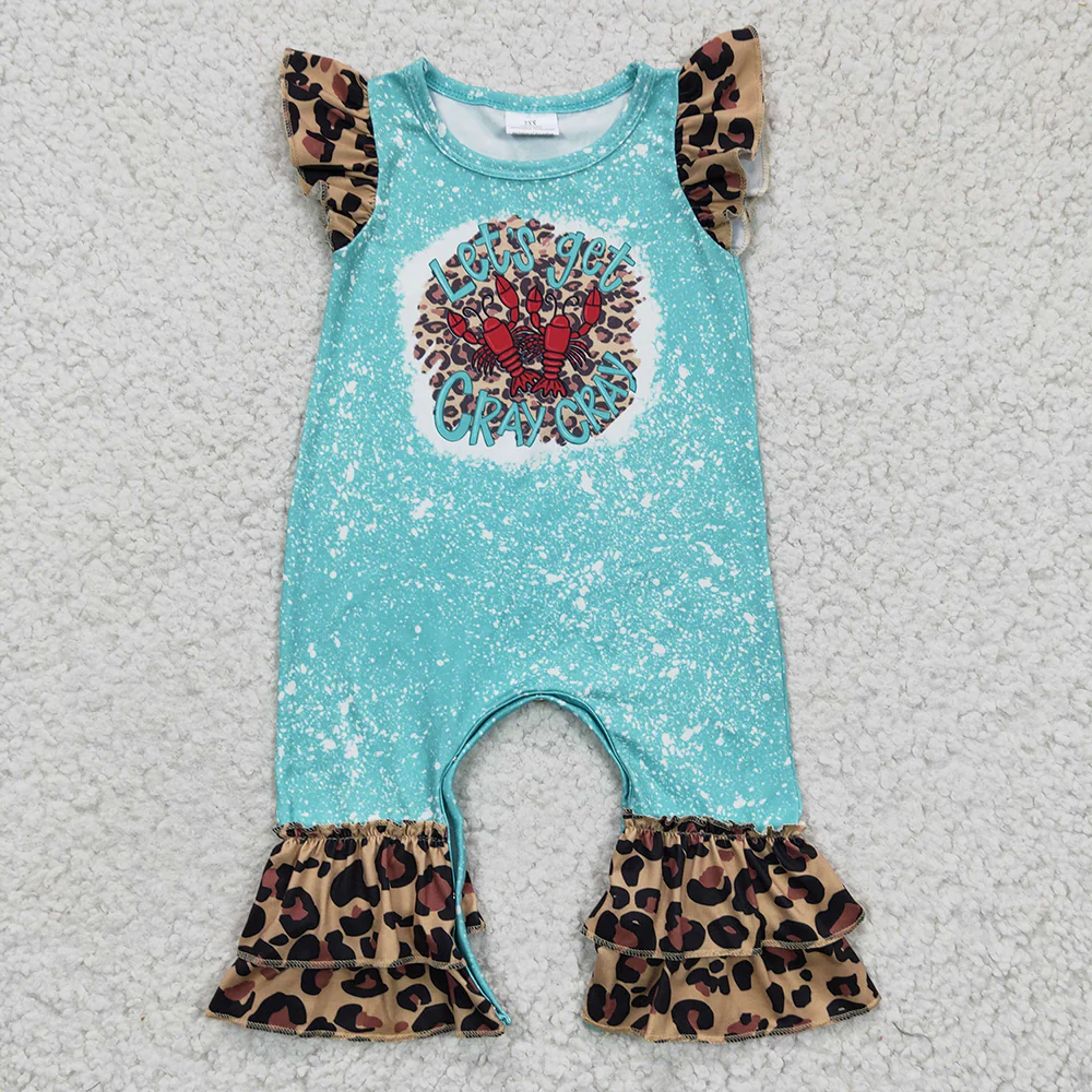 Match Baby Girls Crawfish Leopard Rompers Bell Bottoms Clothes Sets