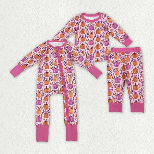 Sibling Baby Girls Floral Pumpkins Rompers Pajamas Clothes Sets  D 6.25