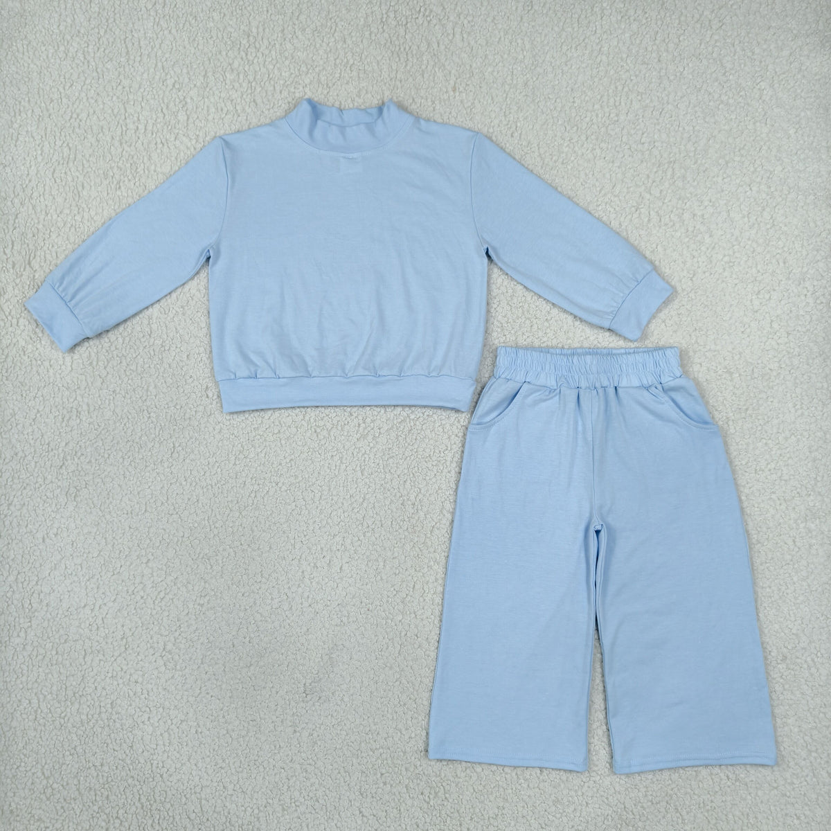 cotton blue sweatershirt wide leg pants set girl clothing