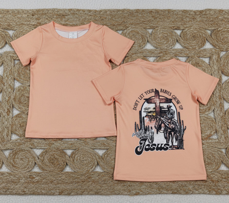 jesus rodeo peach color boy's t-shirt