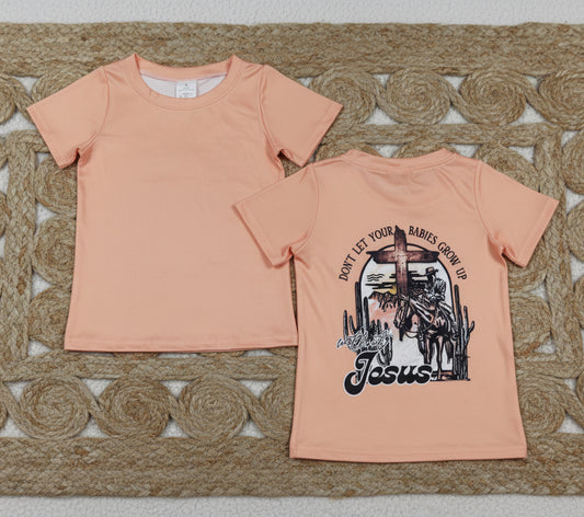jesus rodeo peach color boy's t-shirt