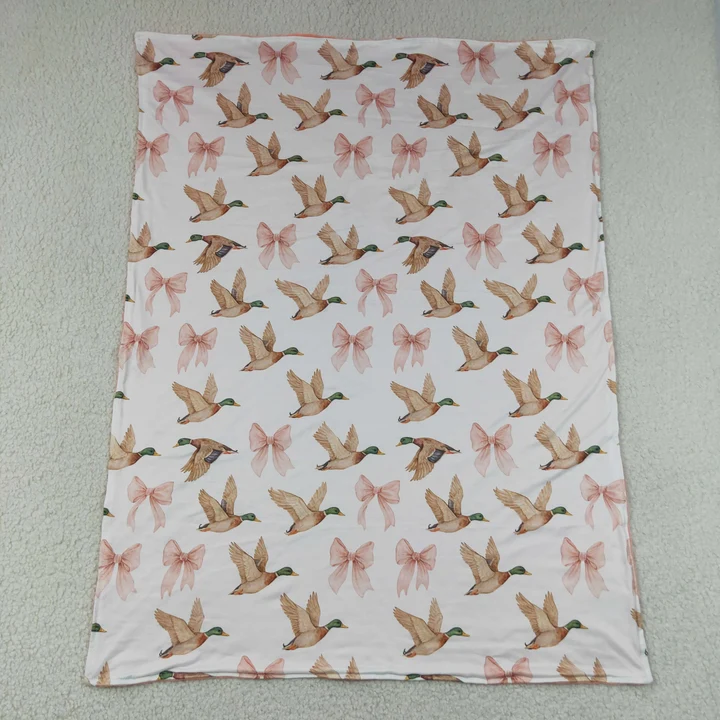 BL0248 pink bow mallard print baby blanket