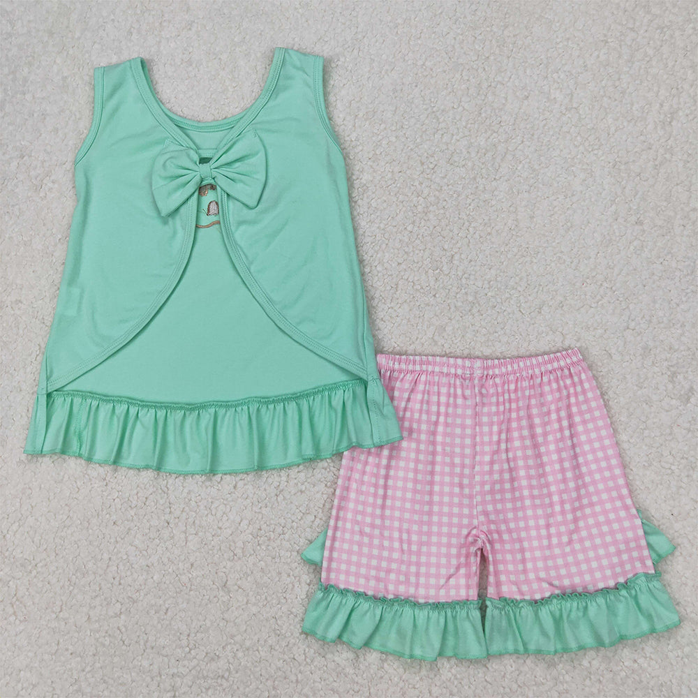 GSSO1983  Embroidery Baby Girls Castle Star Bows Tunic Ruffle Shorts Sets D 3.27