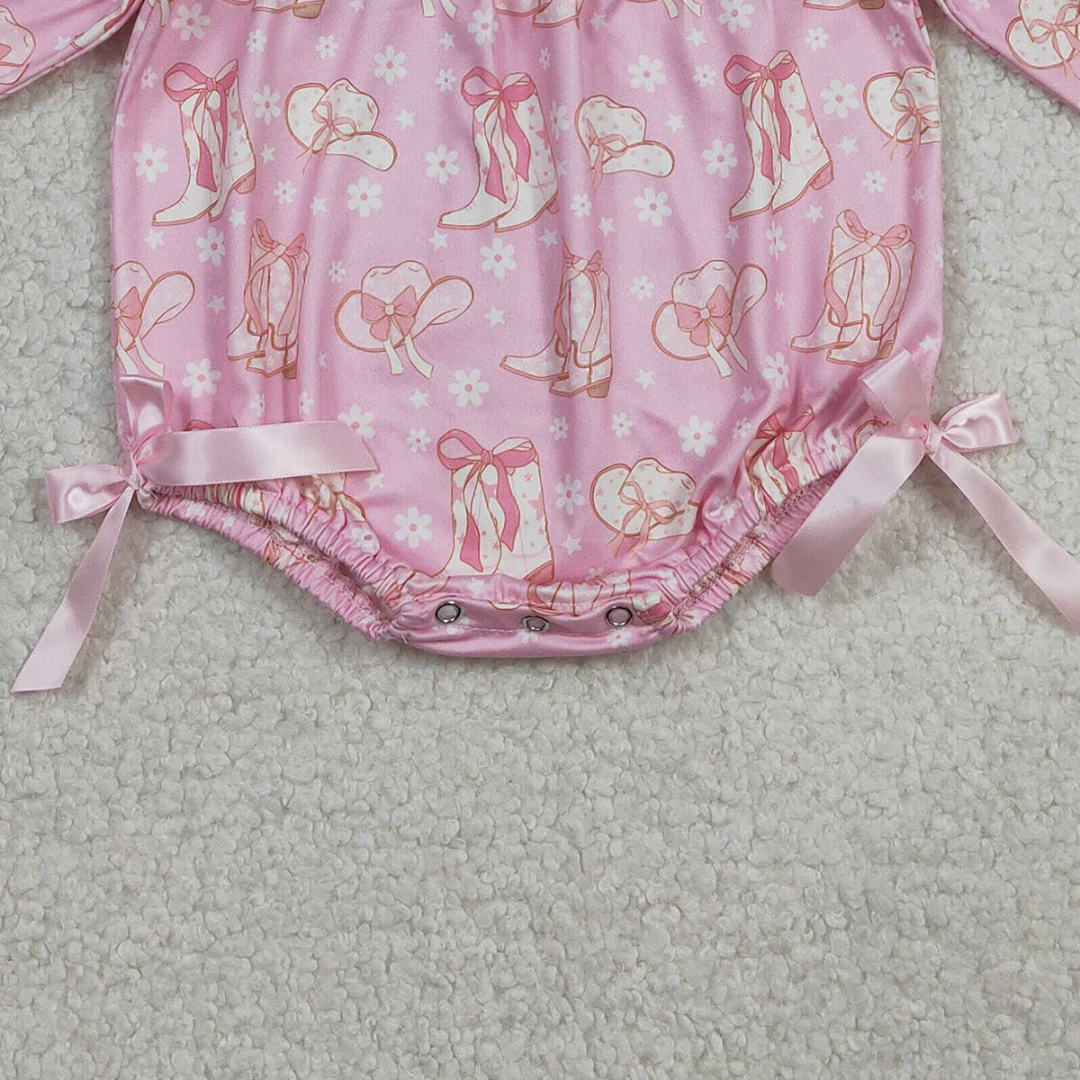 Baby Girls Western Ruffle Rompers Smocked Boots Bows Pink Flowers Design Cute Toddler Outfit