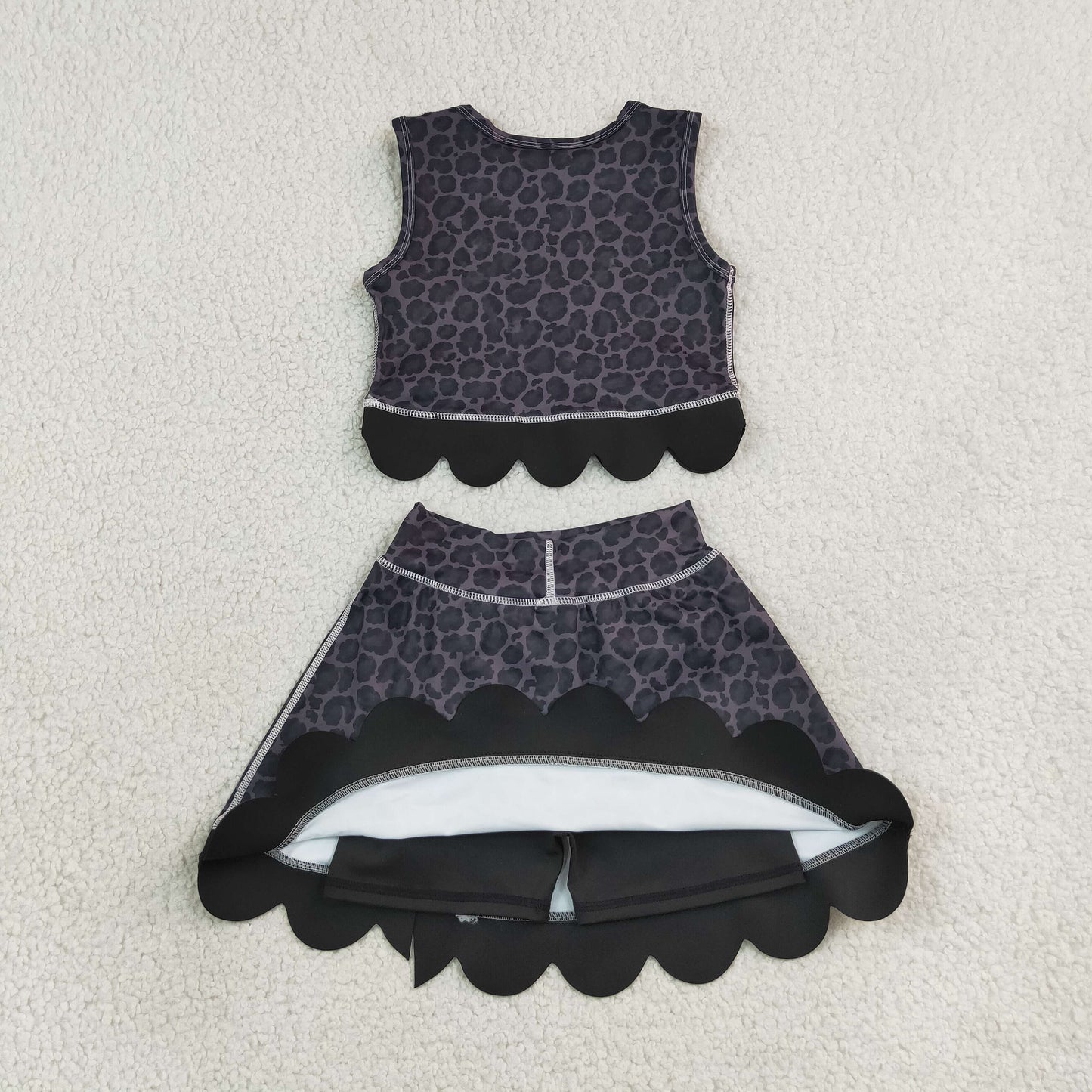 leopard black scallop athletic skort outfit girls clothing