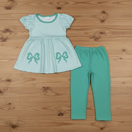 stripes green coquette embroidered legging set