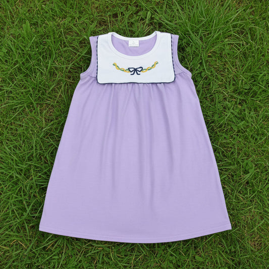 sleeveless mardi gras coquette embroidery purple dress