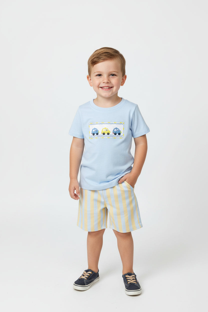 cars embroidery boy shorts set summer clothes