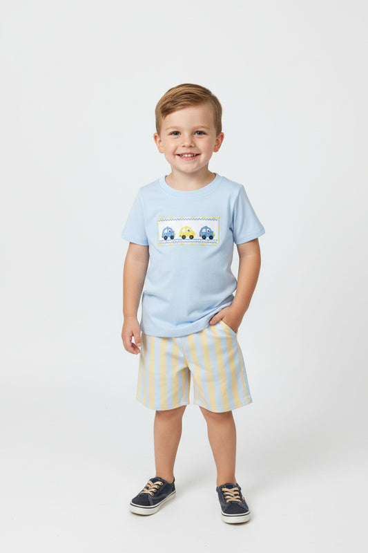 cars embroidery boy shorts set summer clothes