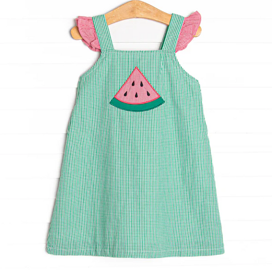 preorder GSD1054 Watermelon green plaid flying sleeve dress