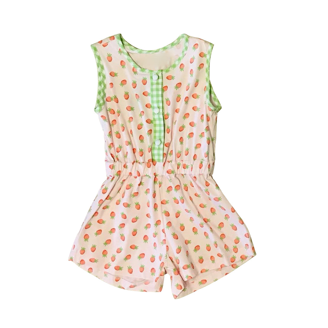 preorder SR1443 Strawberry Green Plaid Trim Sleeveless Jumpsuit