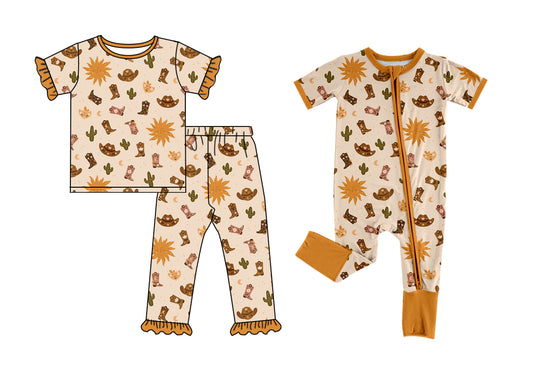 Custom baby girls western cow hat set rompers D 3.25