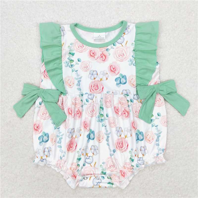 Match Baby Girls Pink Flowers Sibling Summer Rompers Dresses Clothes Sets