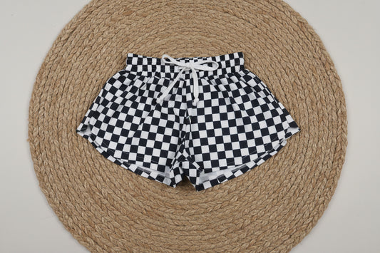 SS0865 white black checkered athletic butterfly shorts