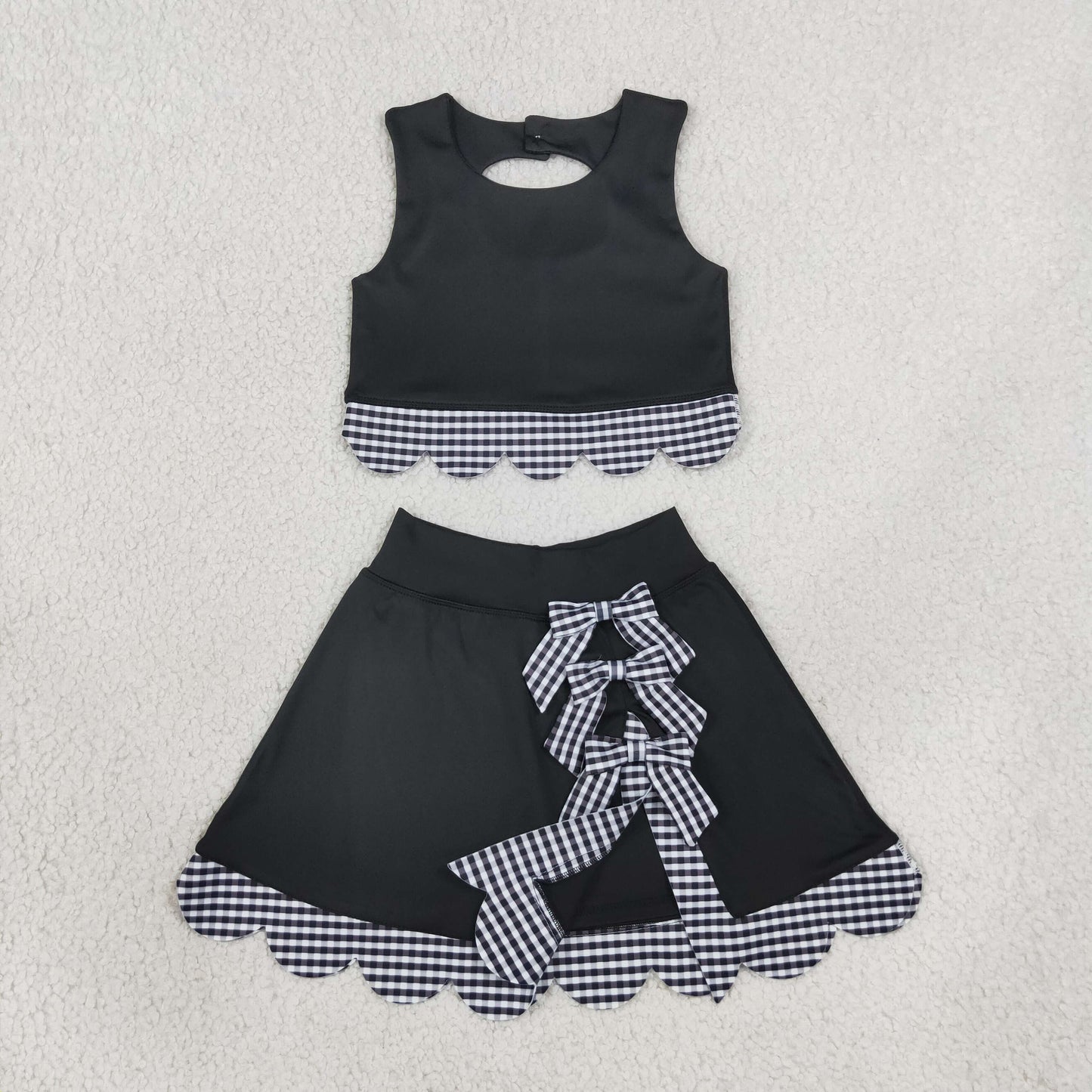 black gingham scallop athletic skort outfit girls clothing