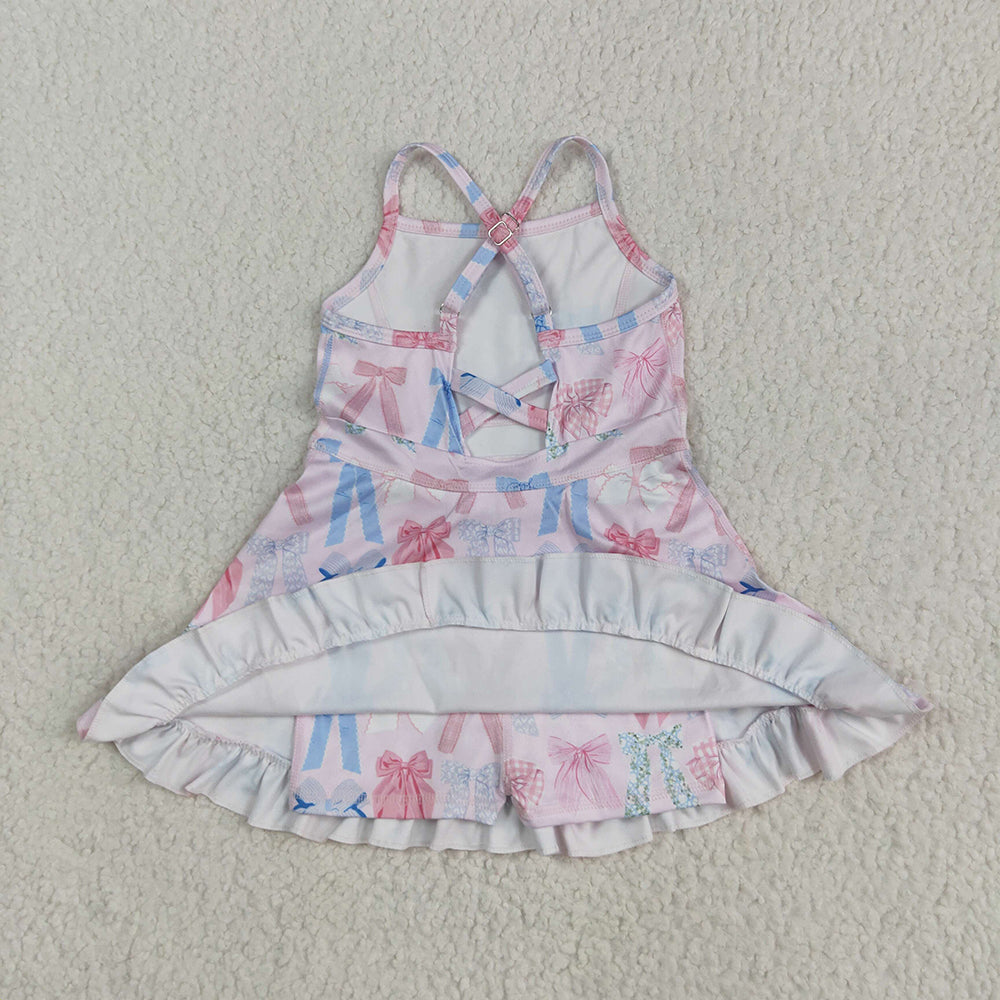 GSD2295  Baby Girls Lavender Strap Colorful Bows Yoga Ruffle Knee Length Dresses  D 5.22