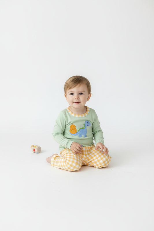 embroidery dinosaur pumpkin shirt pants boy outfit