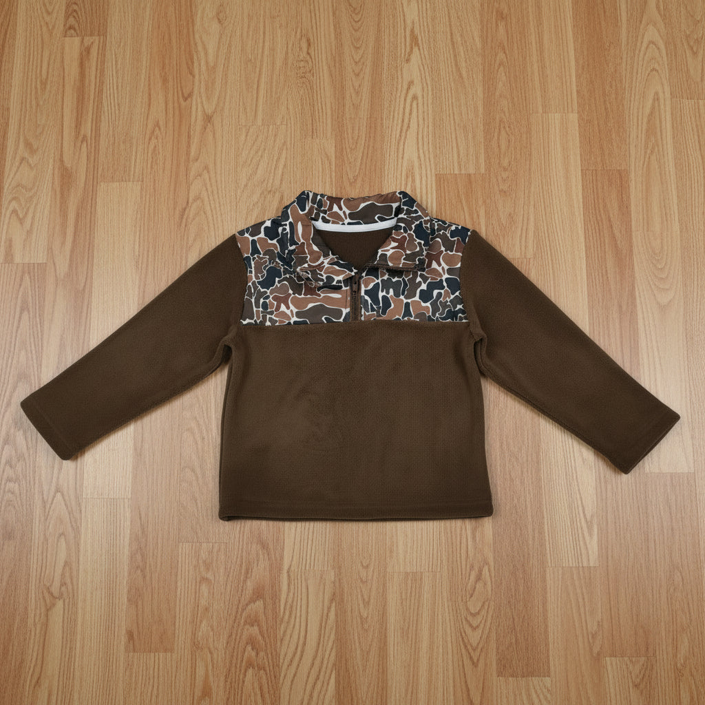 camo brown zip fleece pullover boy