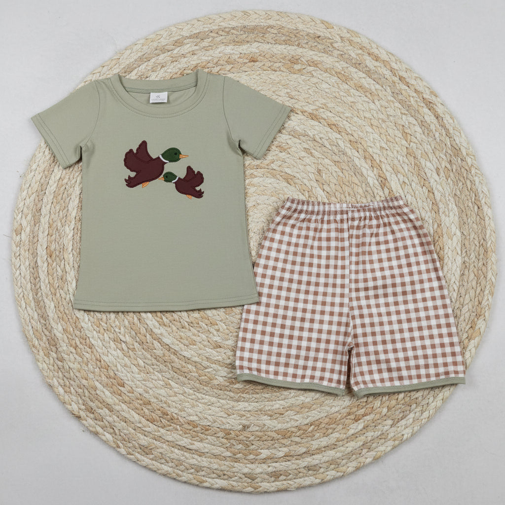 mallard embroidery boy shorts set kids boys clothes