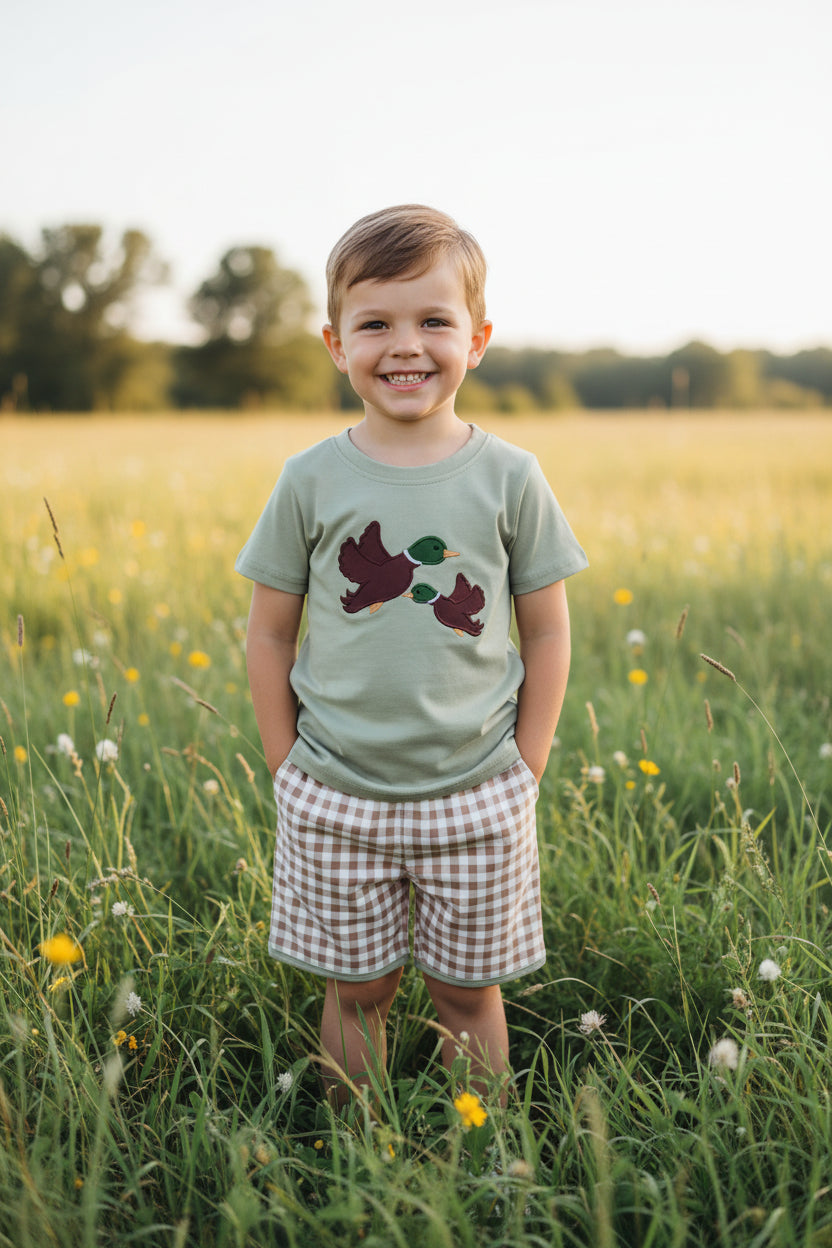 mallard embroidery boy shorts set kids boys clothes