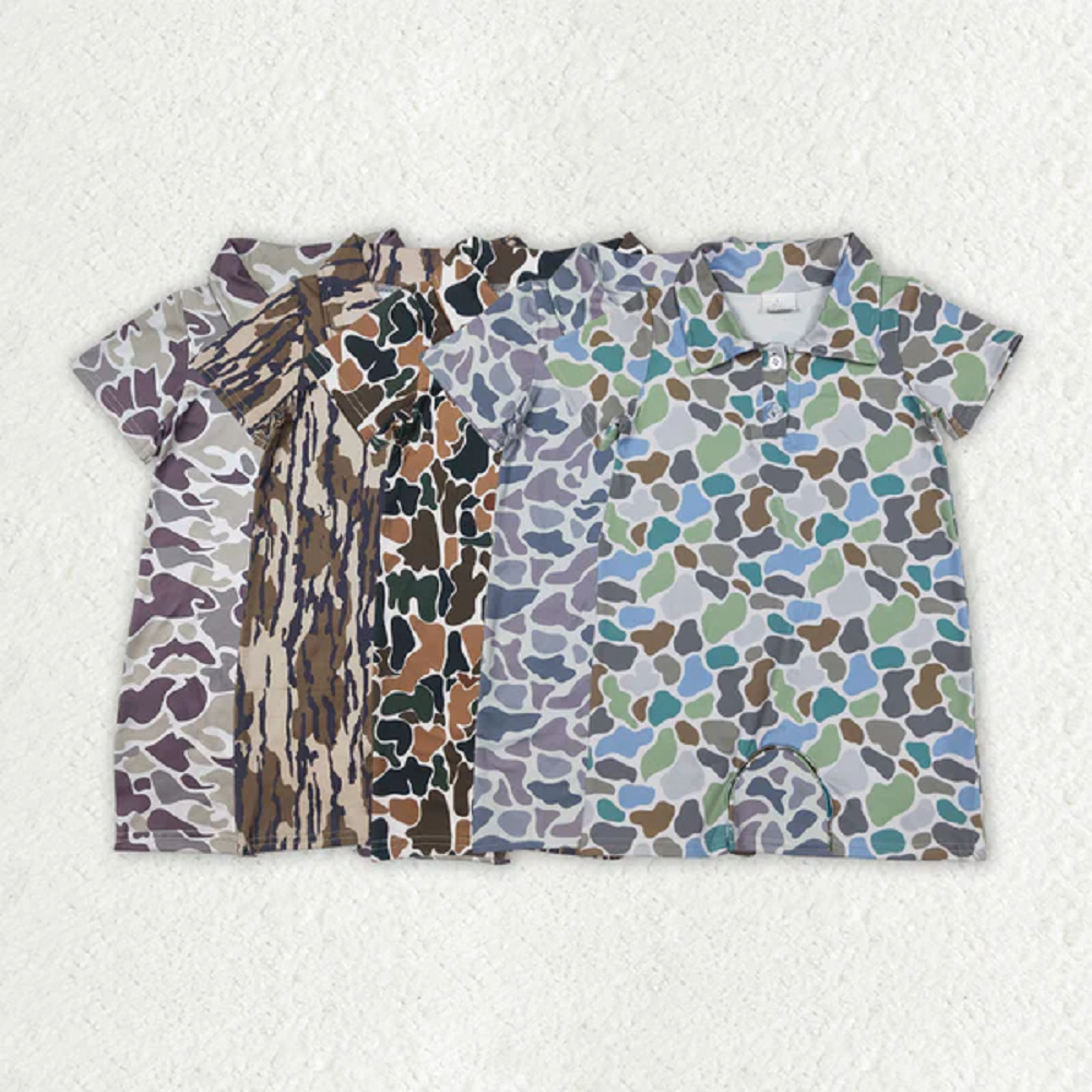 5 Colors Sibling Baby Infant Boys Short Sleeves Camouflage Button Rompers D 6.16