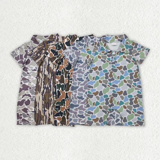 5 Colors Sibling Baby Infant Boys Short Sleeves Camouflage Button Rompers D 6.16