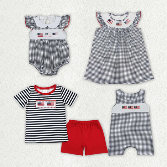 Match Baby Girls Flag 4th Of July Sibling Rompers Dresses Clothes Sets