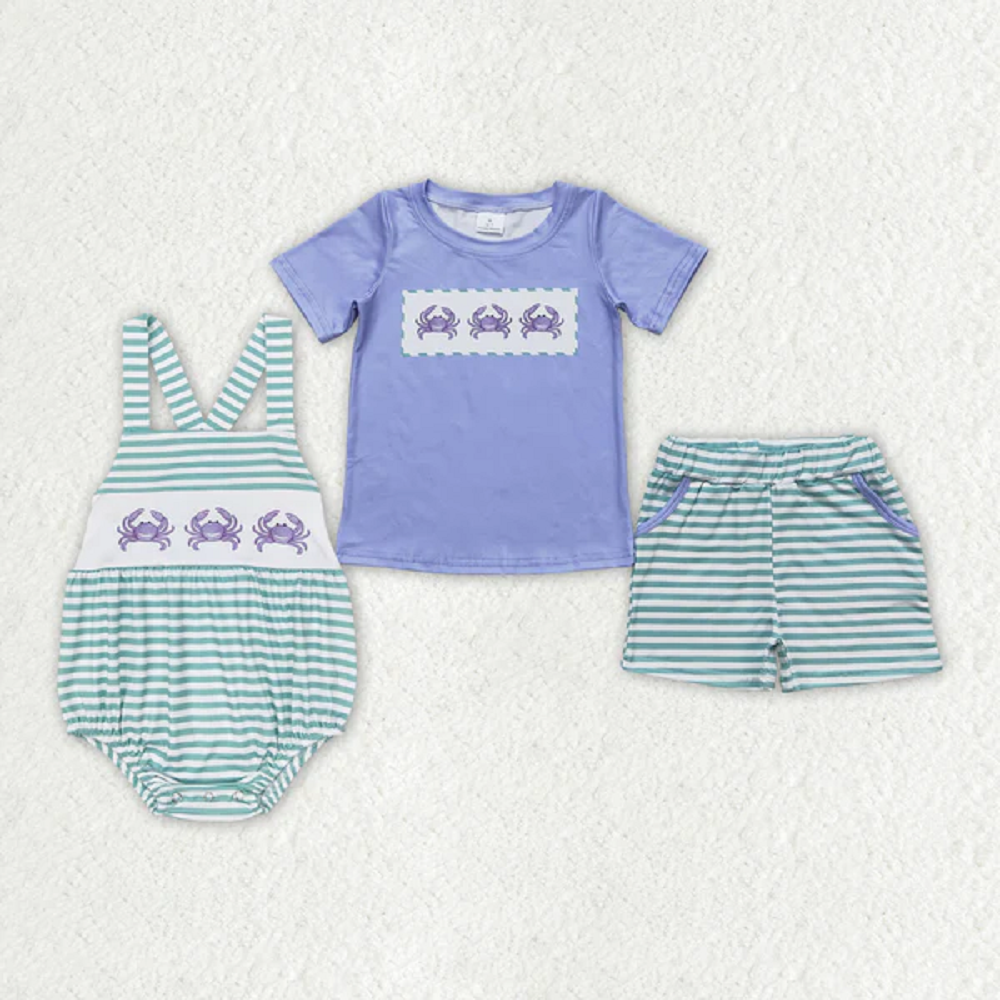 Match Baby Boys Blue Crabs Sibling Brother Rompers Shorts Clothes Sets