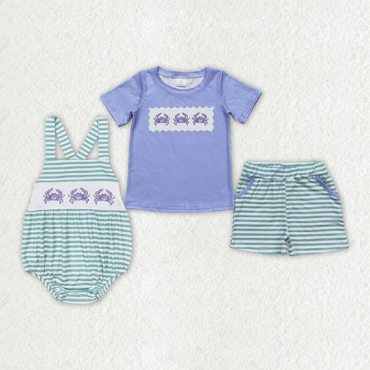 Match Baby Boys Blue Crabs Sibling Brother Rompers Shorts Clothes Sets
