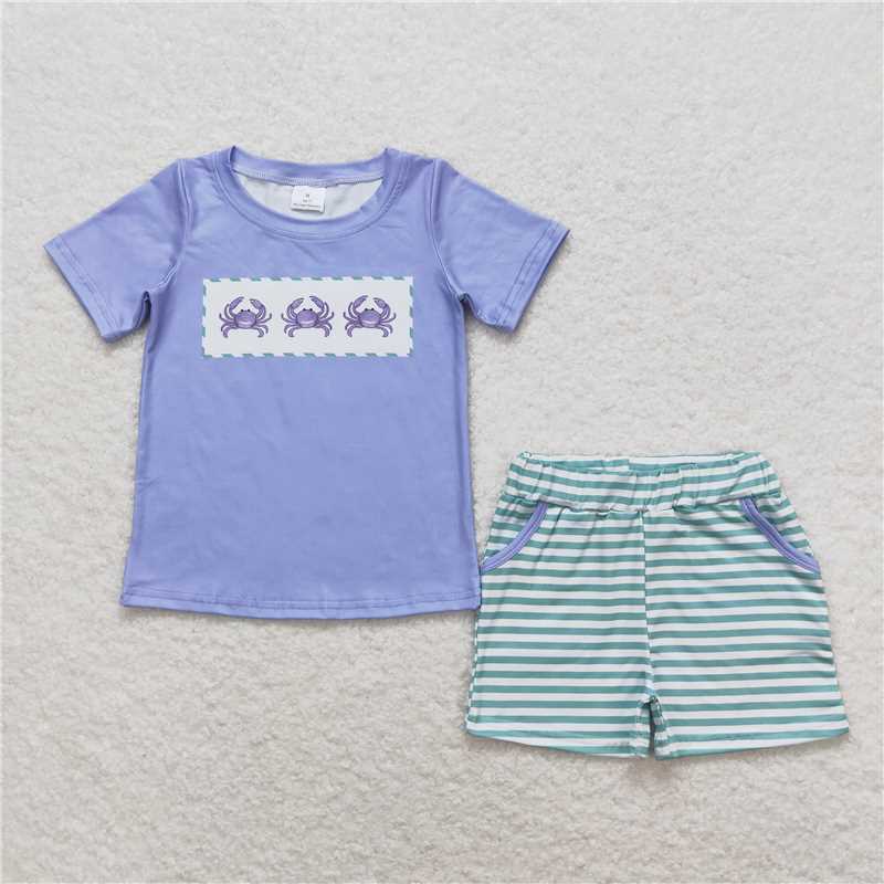 Match Baby Boys Blue Crabs Sibling Brother Rompers Shorts Clothes Sets