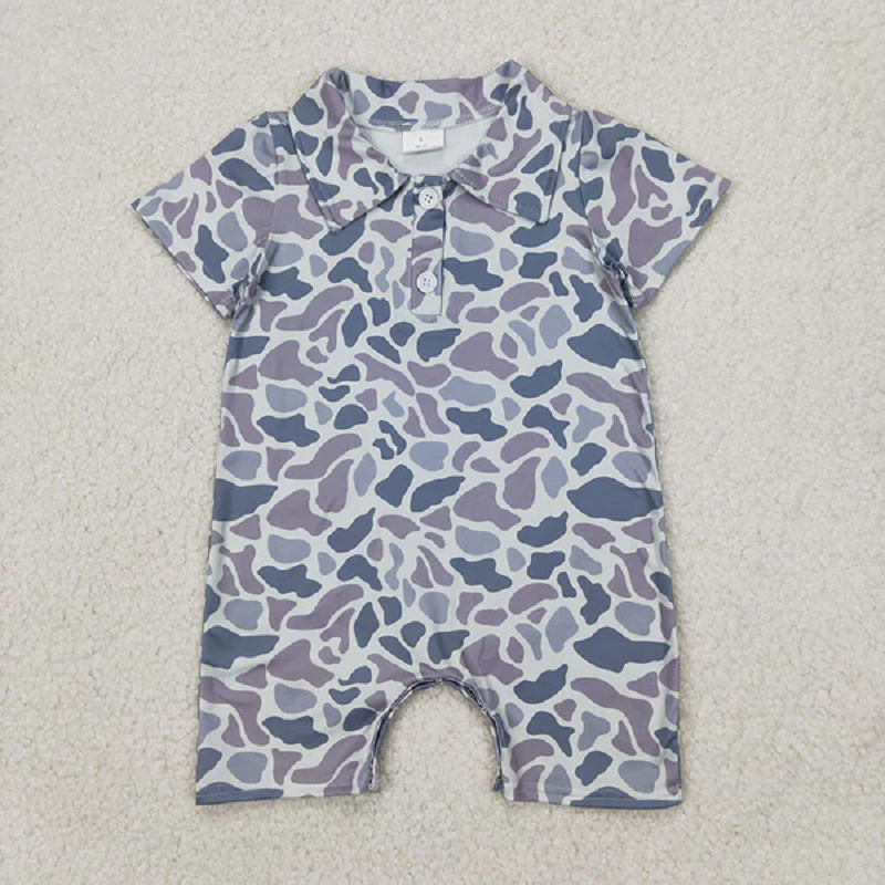 5 Colors Sibling Baby Infant Boys Short Sleeves Camouflage Button Rompers D 6.16