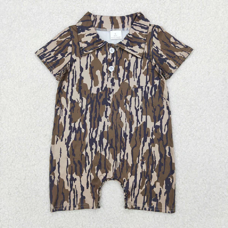 5 Colors Sibling Baby Infant Boys Short Sleeves Camouflage Button Rompers D 6.16