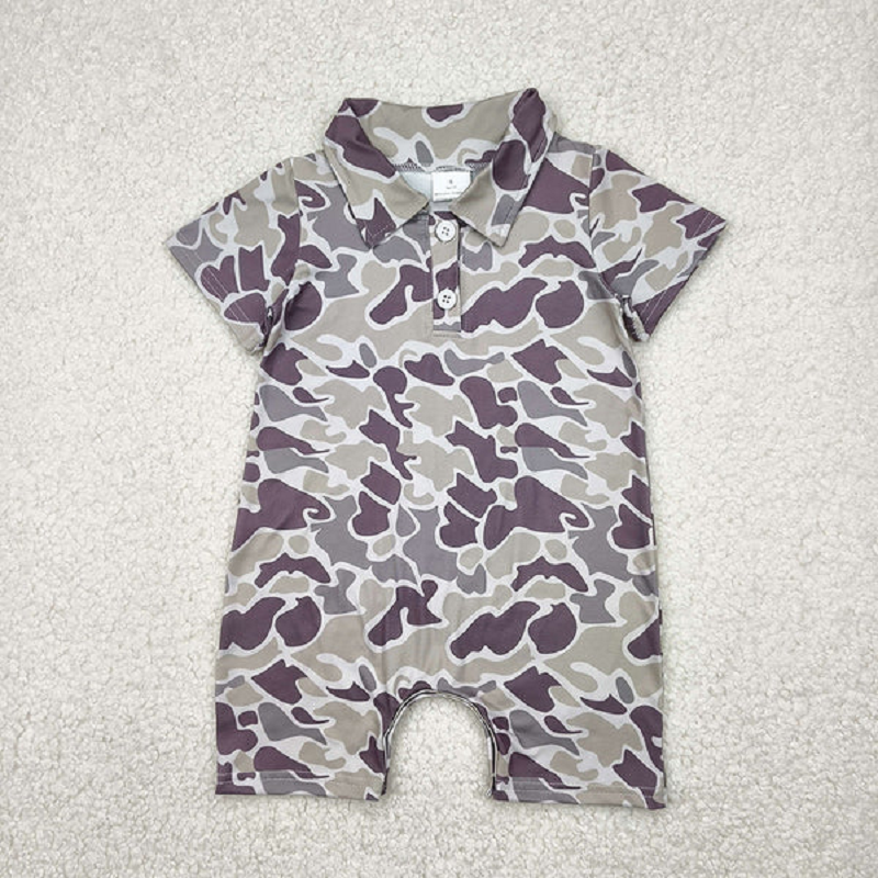 5 Colors Sibling Baby Infant Boys Short Sleeves Camouflage Button Rompers D 6.16