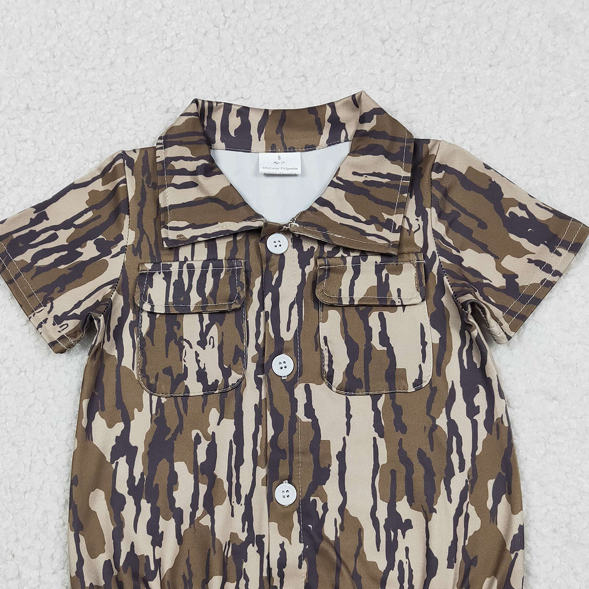 Baby Boys Southern Olive Camouflage Rompers with Button Pockets Cute Baby Outfit