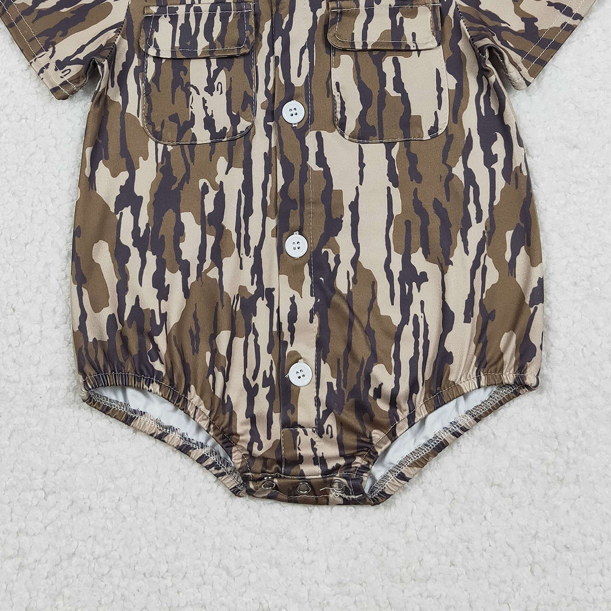 Baby Boys Southern Olive Camouflage Rompers with Button Pockets Cute Baby Outfit