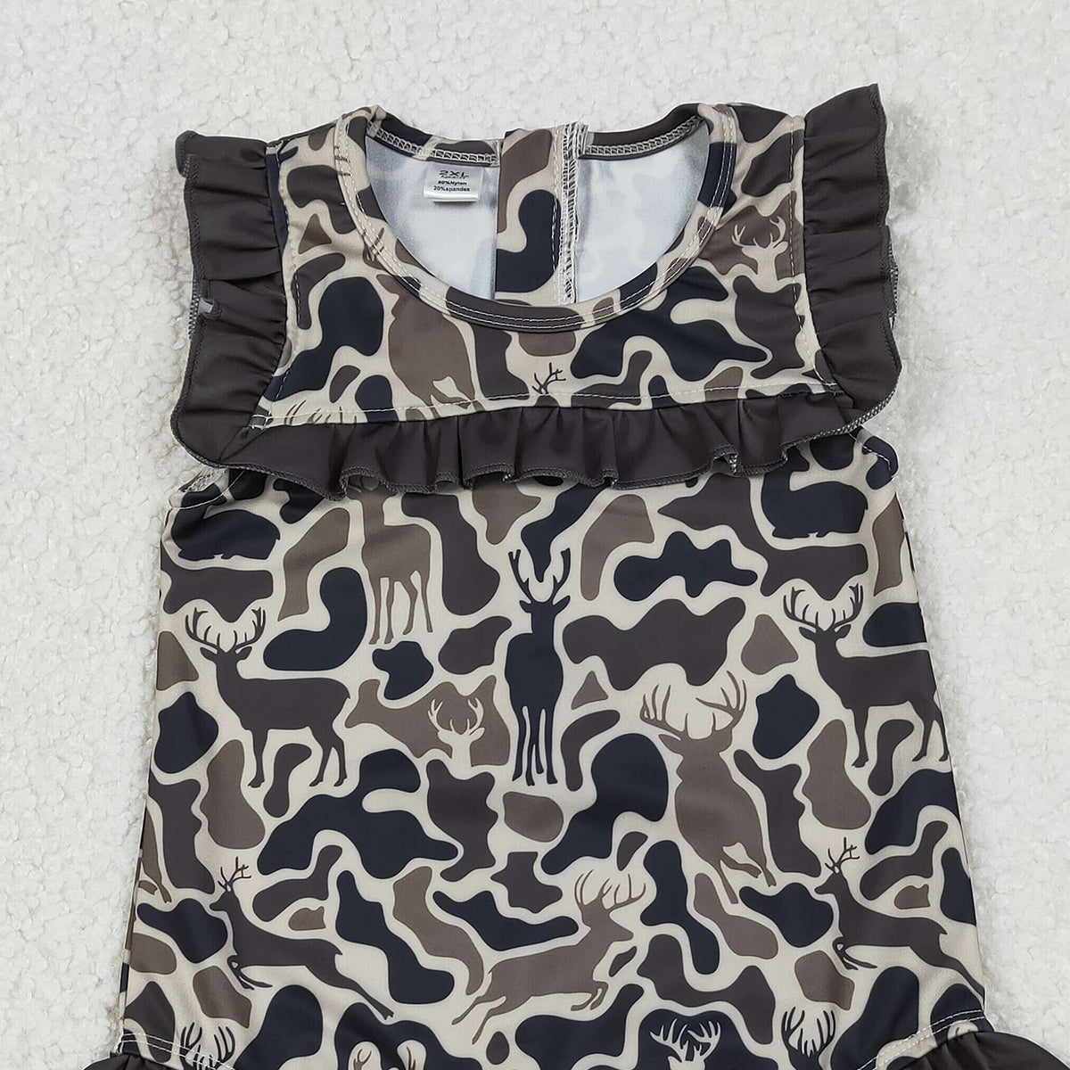 Baby Girls Zipper Ruffle Swimsuits Dark Brown Deer Camo Southern Style Infant Swimwear