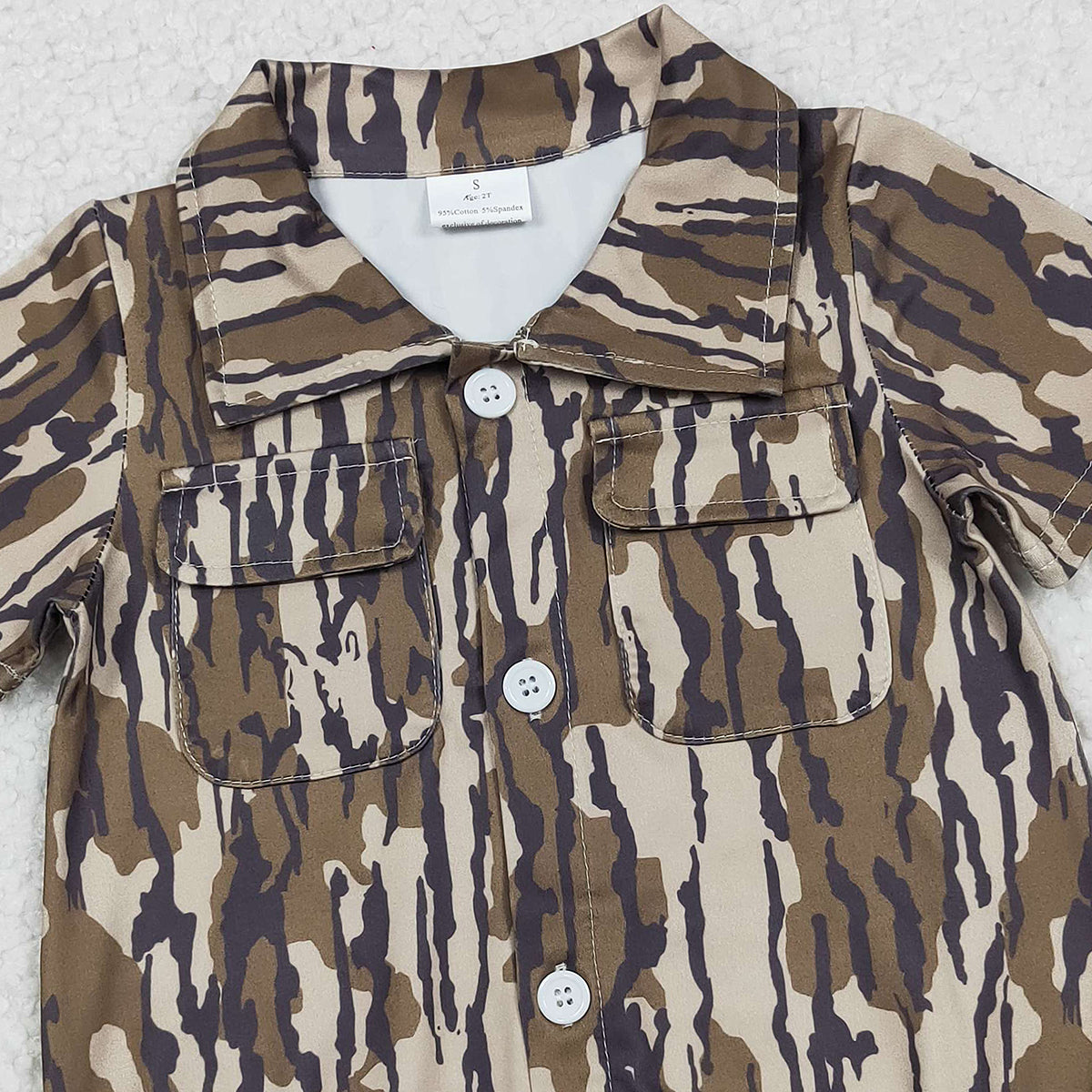 Baby Boys Southern Olive Camouflage Rompers with Button Pockets Cute Baby Outfit