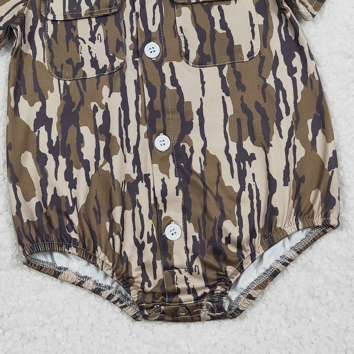 Baby Boys Southern Olive Camouflage Rompers with Button Pockets Cute Baby Outfit