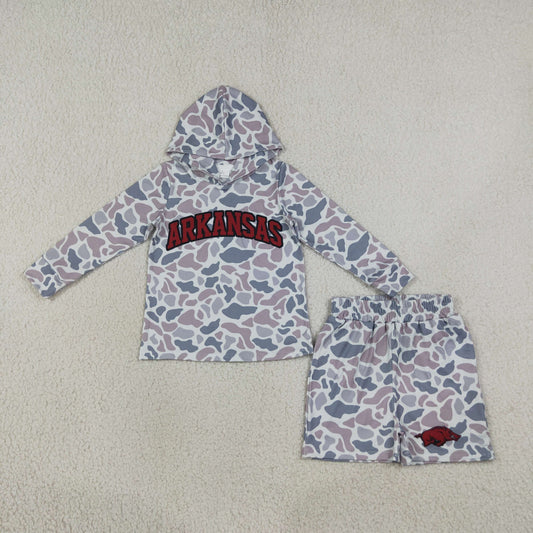 Arkansas football team camo hoodie shorts set