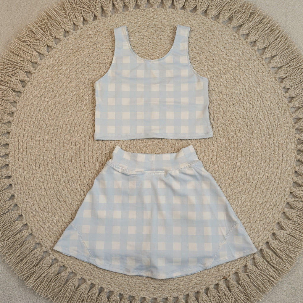 blue plaid tank skort athletic outfit girls clothes